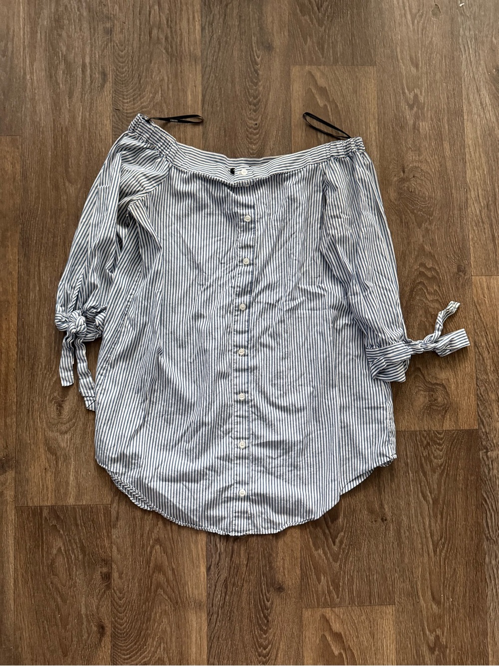 Forever 21 Blue White Striped Off Shoulder Button Front Tunic Dress Top